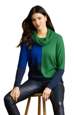 Ladies Marble Block Cowl Neck Sweater