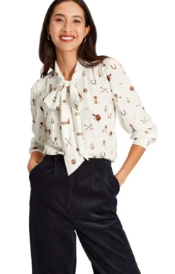 Ladies Joules Everly Tie Neck Blouse