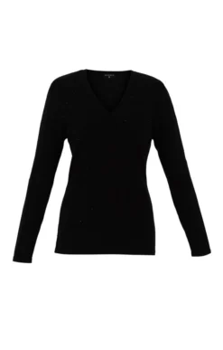 Ladies Marble Diamonte V Neck Jumper