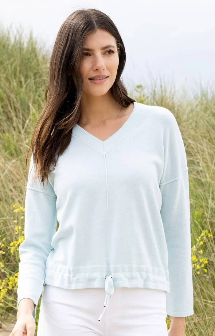 Ladies Marble Drawstring Bottom V-Neck 1 Ladies Marble Drawstring Bottom V-Neck