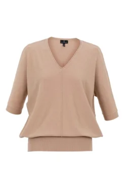 Ladies Marble Relaxed Fit V-Neck Sweater -House Of Bruar TN23573BEIGE 2