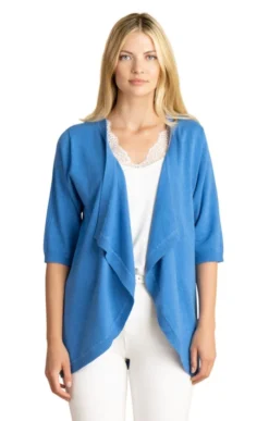 Ladies Marble Ribbed Detail Waterfall Cardigan