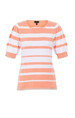 Ladies Marble Puff Sleeve Crew Neck Sweater