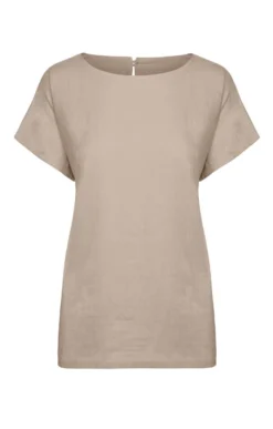 Ladies Linen Mix Crew Top -House Of Bruar TN27120STONE 1