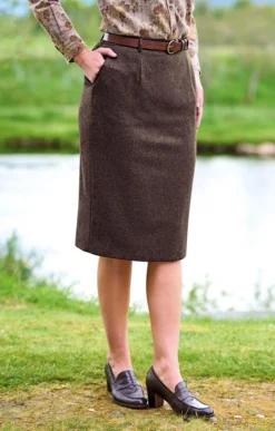 Ladies Flannel Tailored Skirt 35 Ladies Flannel Tailored Skirt -House Of Bruar TQ11104HTHRBROWNMEL 1