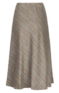 Ladies Wool Swing Skirt -House Of Bruar TQ22063GRNPINKSMLCHK 2