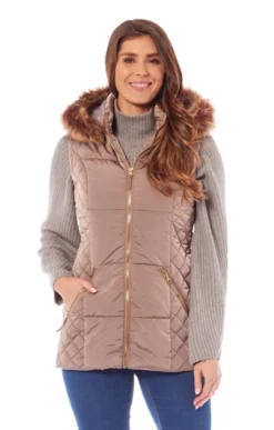 Ladies Fur Trim Hooded Gilet