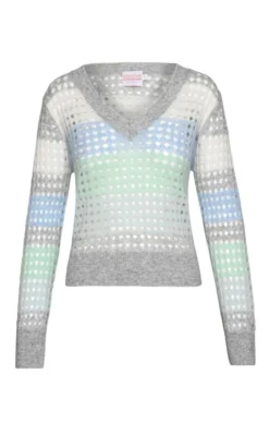 Ladies Open Pointelle V-Neck Sweater