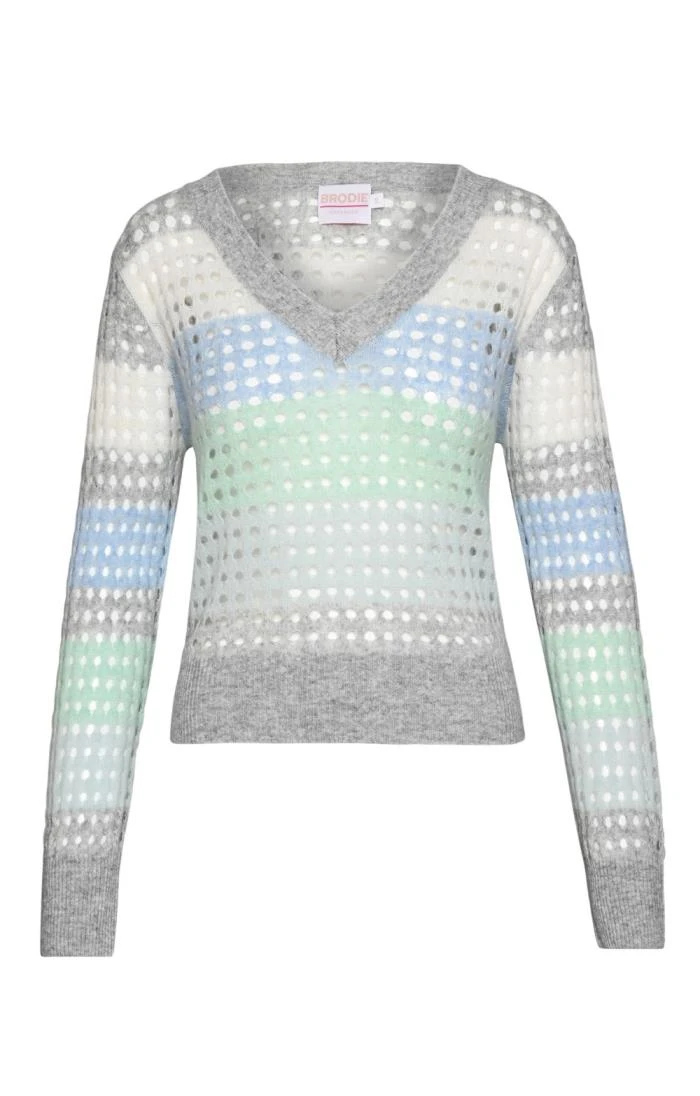 Ladies Open Pointelle V-Neck Sweater 1 Ladies Open Pointelle V-Neck Sweater