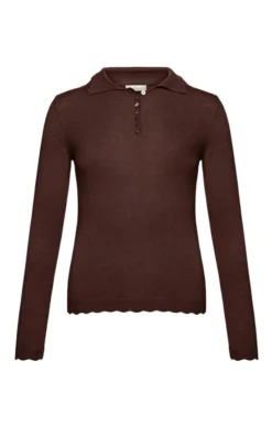 Ladies Merino Scalloped Polo Neck