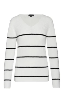 Ladies Knit Stripe V-Neck