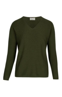 Ladies Silk Cashmere Fine Rib V-Neck