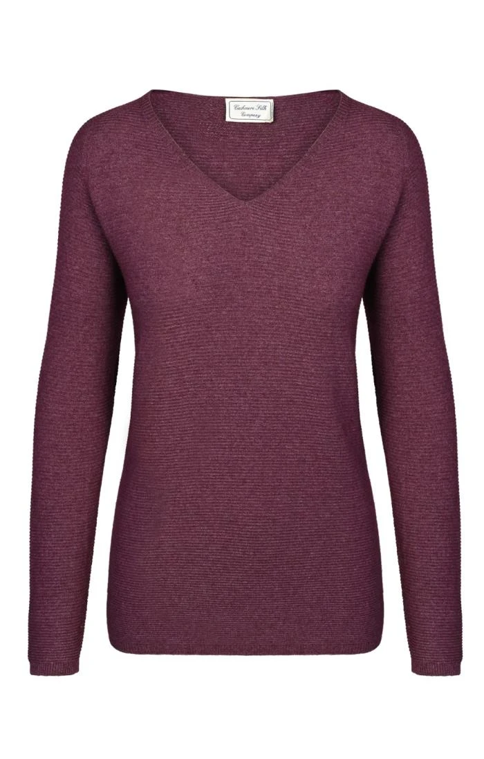 Ladies Silk Cashmere Fine Rib V-Neck 2 Ladies Silk Cashmere Fine Rib V-Neck - Image 2