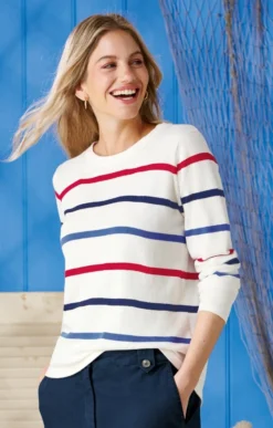 Ladies Cotton Stripe Scoop Hem Top